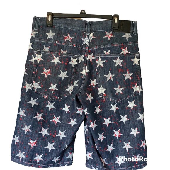 King Maker Custom Men's Jean Shorts 36x13 Straight Fit Dark Wash White Stars Red - Picture 10 of 15